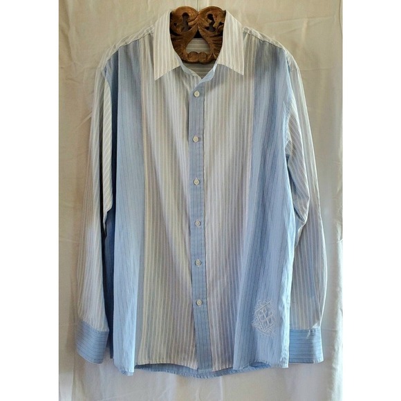 LL COOL J Mens Large Blue White Embroidered Button Down Long Sleeve Shirt - Picture 1 of 3